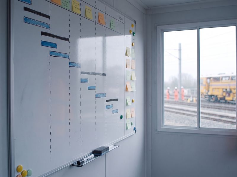 Whiteboard mit Bauzeitenplan